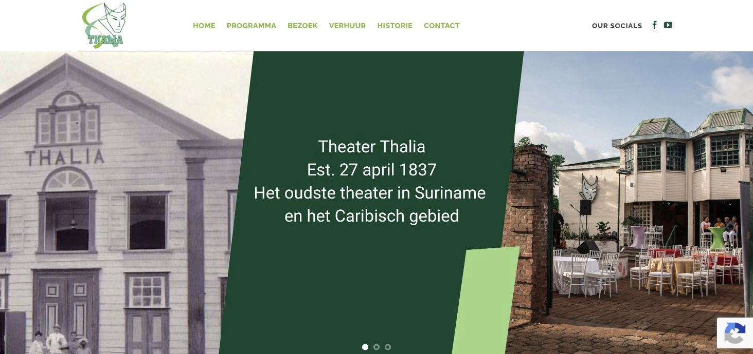 De website van Theater Thalia in Paramaribo