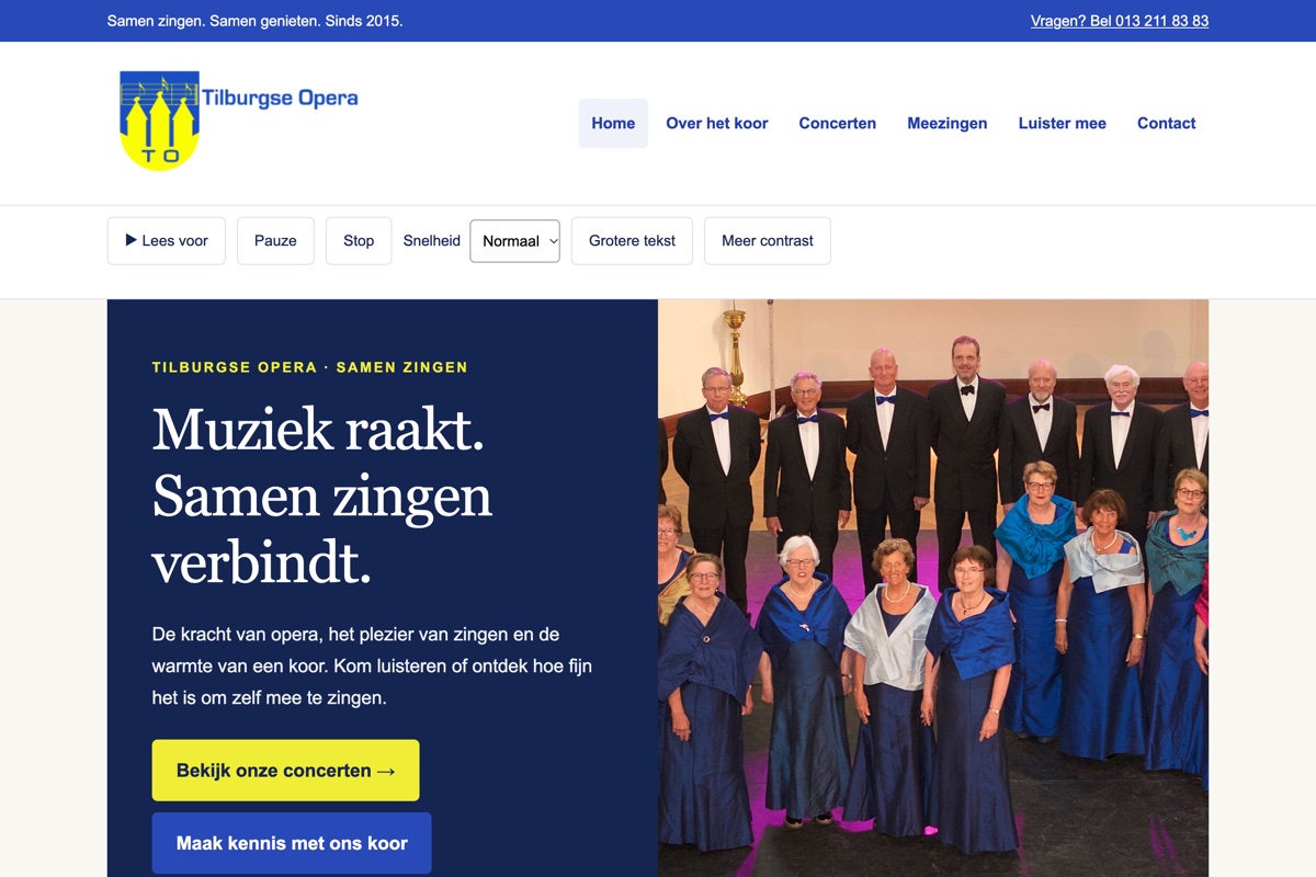 De vernieuwde website van Tilburgse Opera, gebouwd door QCCS